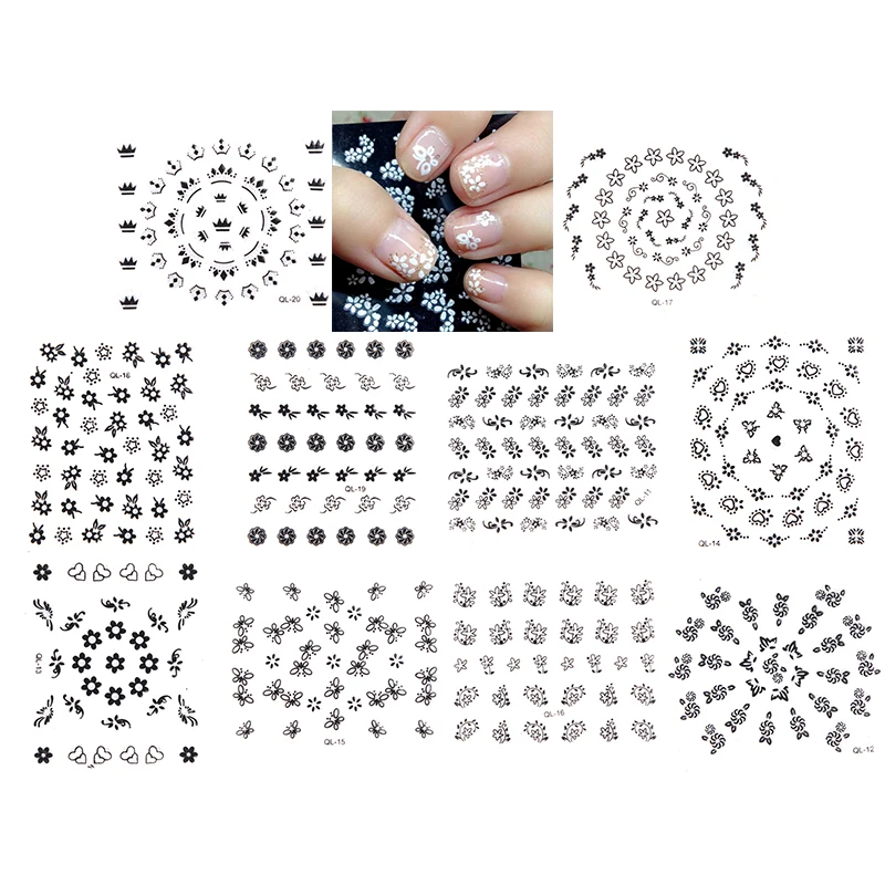 30 Sheets 3D Floral Design Nail Stickers DIY Nail Tips Decoration Tools Transfer Nail Art Decals