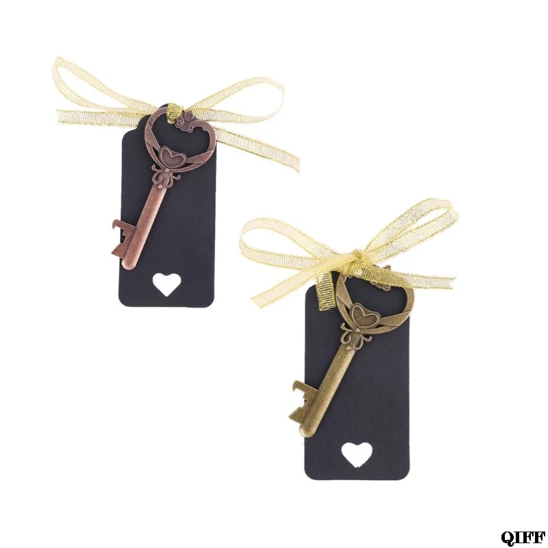50x Vintage Heart Key Beer Bottle Opener with Tag Label Wedding Party Favor Gift