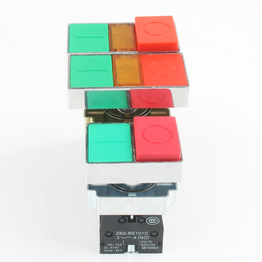 

XB2-BW8365 XB2-BW8465 XB2-BL8425 Double square illuminated push button switch with lamp light Momentary Reset 1NC 1NO 22MM