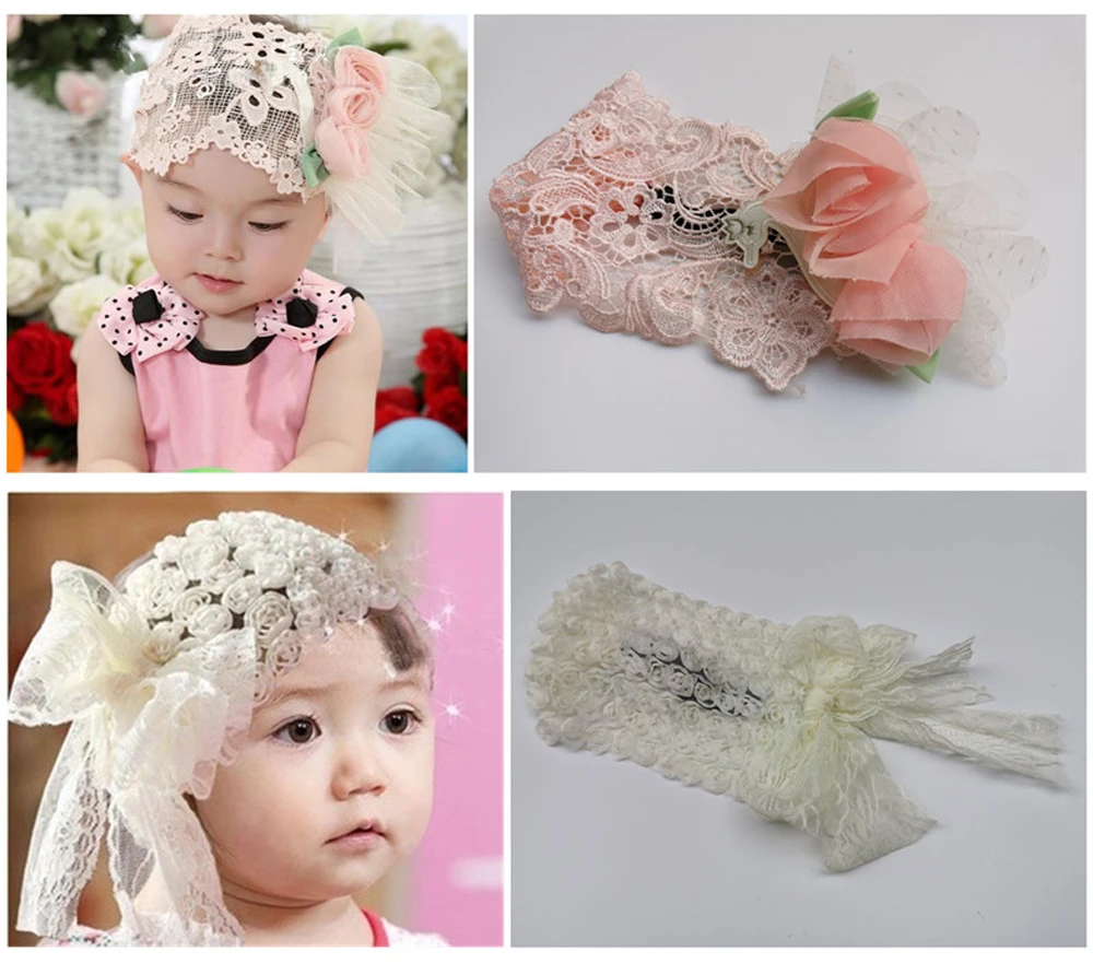 Изысканная эластичная повязка на голову с бантом для маленьких девочек; элегантная лента для волос; кружевной парик принцессы с цветами; головные уборы; аксессуары для волос