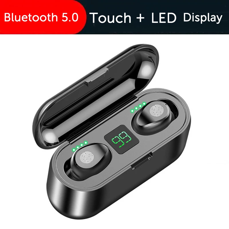 Led touch black AERBOS Mini Twins беспроводные наушники Bluetooth 5,0 стерео гарнитура спортивные наушники-вкладыши с зарядкой для смартфона - Цвет: Led touch black