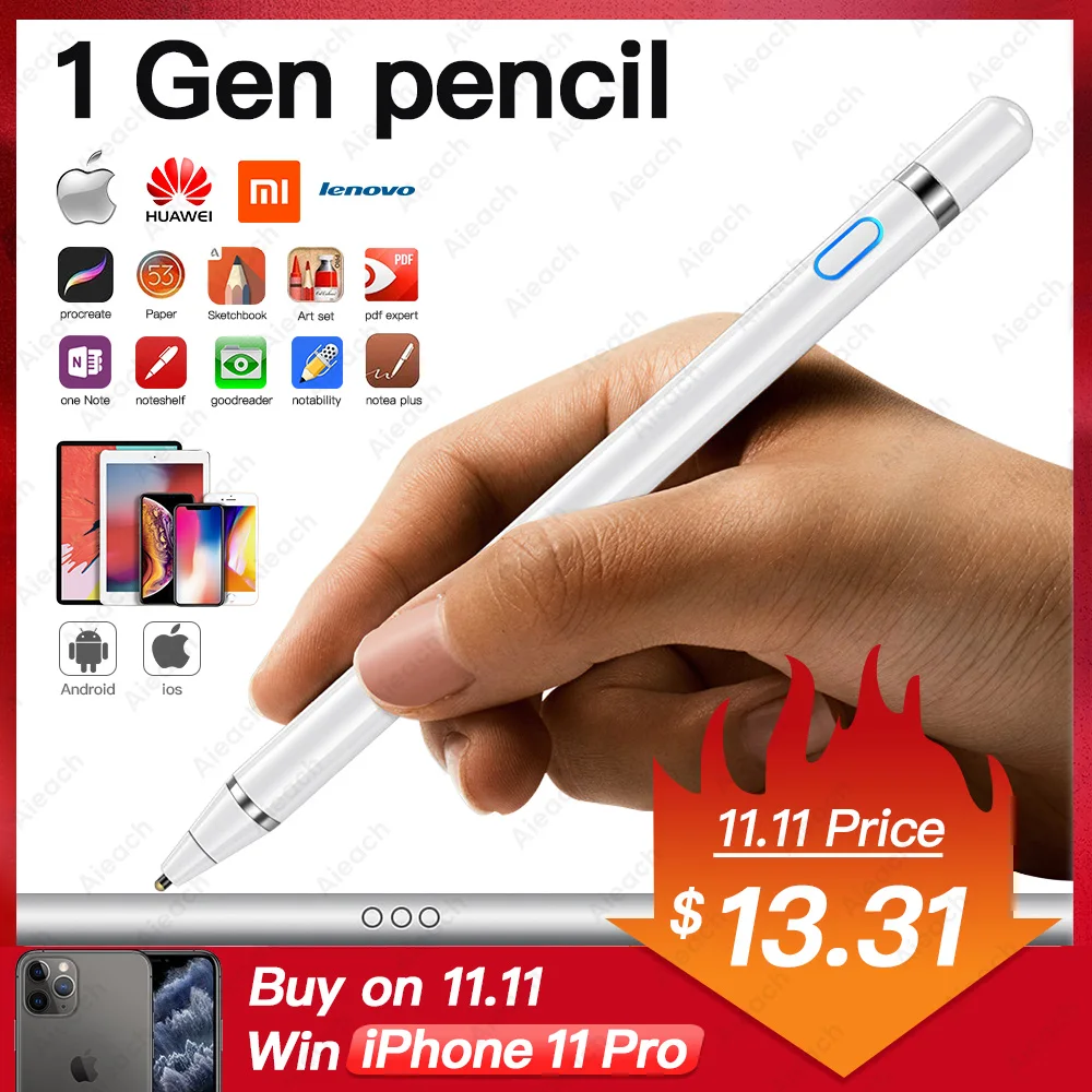 Kaufen Aktive Stylus Touch Pen Für Apple iPad Pro 11 12,9 10,5 9,7 miini 5 Luft Smart Kapazität Bleistift Für iPhone huawei Xiaomi Tablet