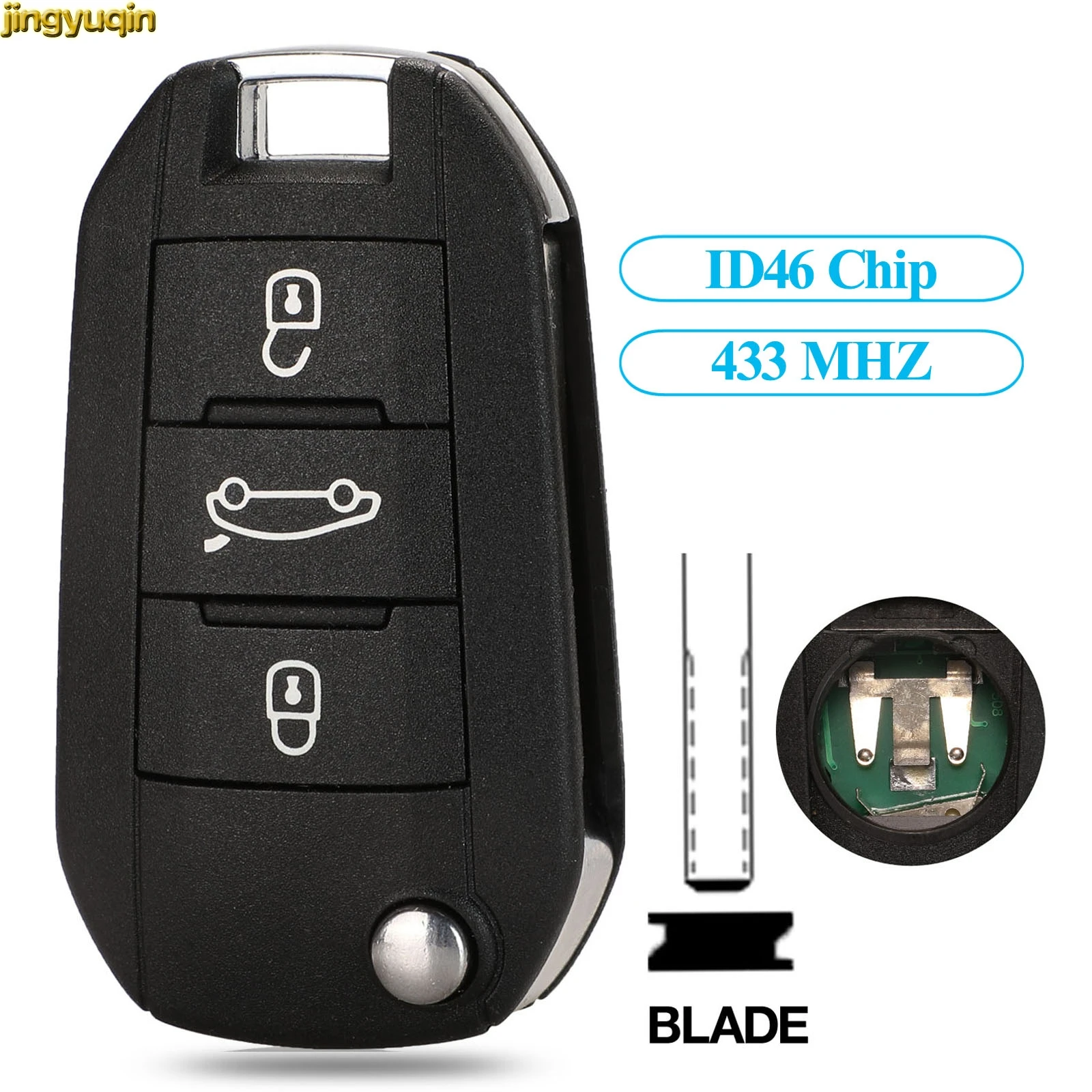 

Jingyuqin Remote Car Key Control 434MHZ ID46 Chip For Peugeot 208 2008 301 308 5008 508 Citroen C4 Cactus Hella HU83 3 Buttons