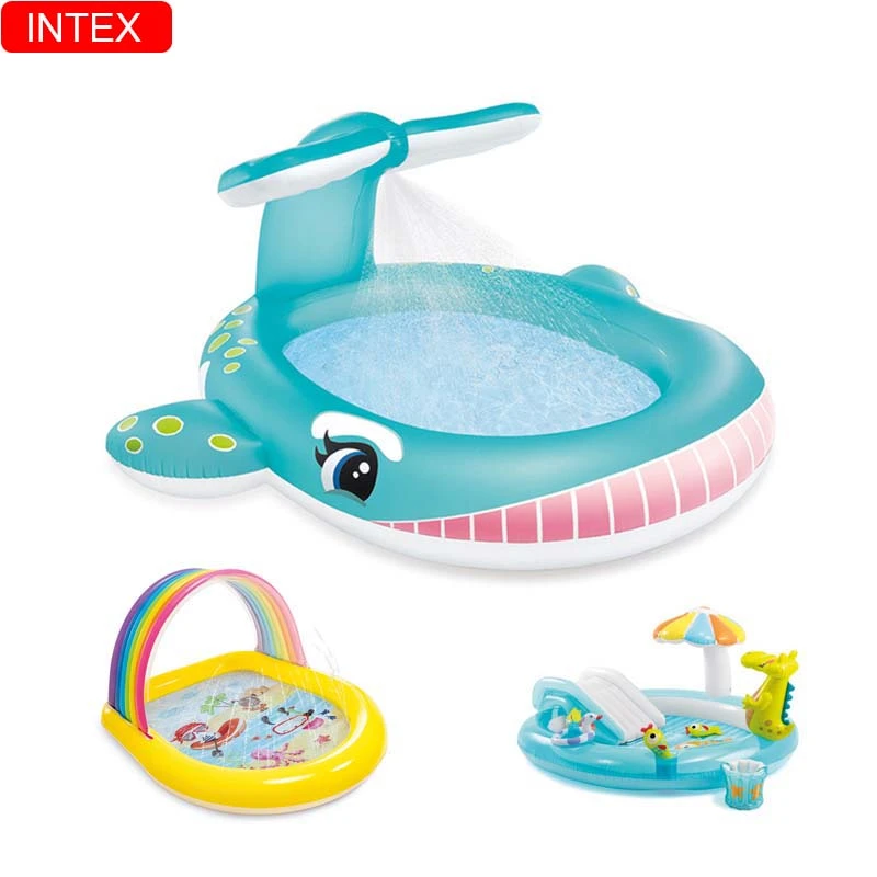 Intex Piscina de juguete inflable para bebé, piscina con dibujos de  animales, rociador de agua, Tobogán|Piscina| - AliExpress