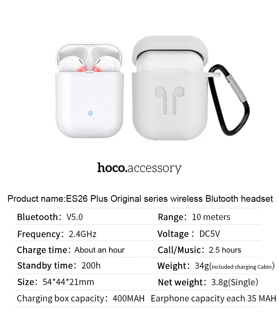 HOCO ES26 Plus TWS Bluetooth наушники 3D стерео звук истинные Беспроводные спортивные наушники сенсорное управление наушники с Чехол