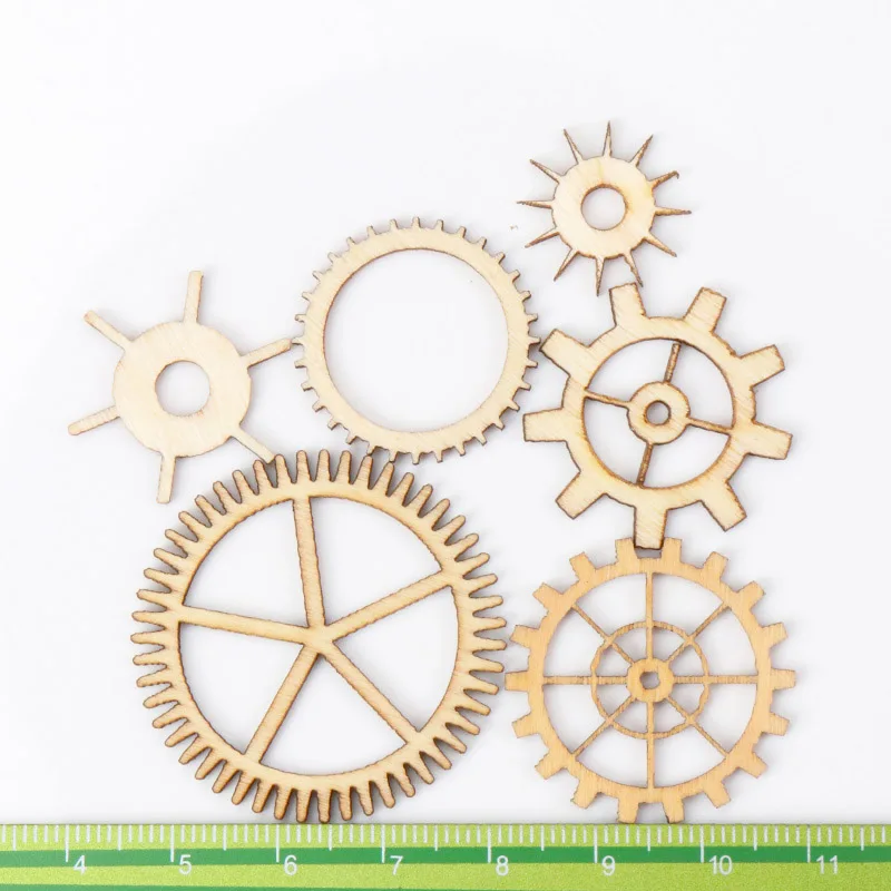 Unfinished Wood Craft Gear Wheel Scrapbooking DIY For Handmade Home Decor Mix Natural Wooden Embellishments 20-40mm 36pcs