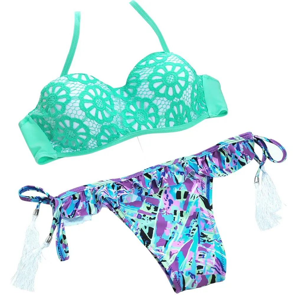 Online 2019 bikinis de encaje 2019 mujer Sexy traje de baño mujer traje de baño verano mujer volantes ropa de playa biquini bañadores nuevo