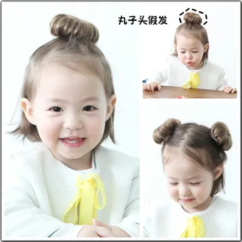 

LANLAN The tide girl wig female baby ball head hairpin girl summer foreign style baby hair wig small Synthetic Chignon For White