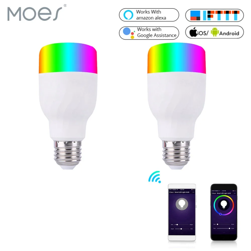 WiFi Smart Light Bulb Intelligent Colorful LED Lamp 7W RGBW APP Remote Control Works with Alexa Google for Smart Home E27 E26 WiFi Smart Light Bulb Intelligent Colorful LED Lamp 7W RGBW APP Remote Control Works with Alexa Google for Smart Home E27 E26