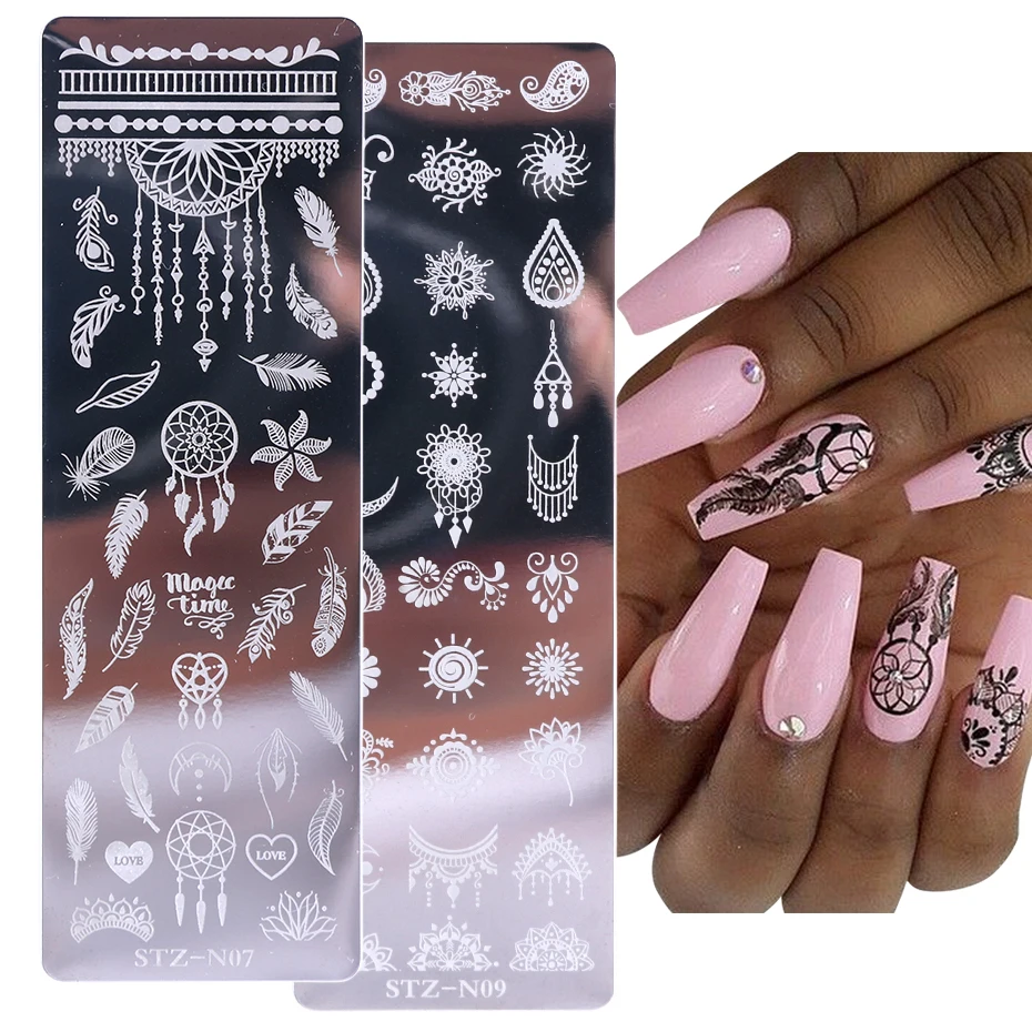1pc Dream Catcher Stamp Nail Art Design Image Stamping Plate Flower Leaf Butterfly Snowflake Template Polish Stencil PPSTZN01-12 | Красота и