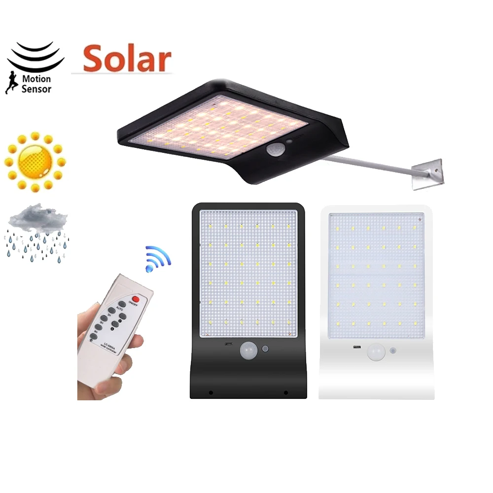 

remote 48/36 LED Solar lamp Motion Sensor garden Solar light street Wall Yard Deck Security Night Light Wall w pole remote timer