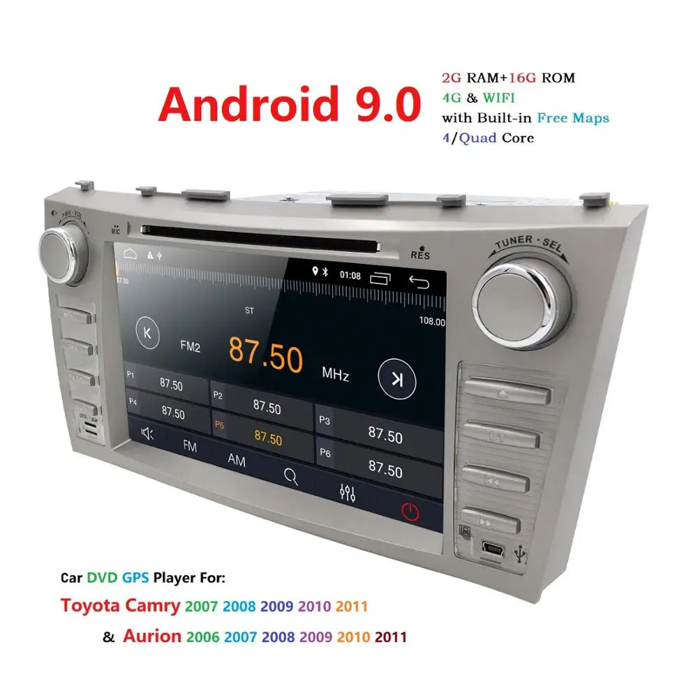 Clearance 2 din 2G+16G 4Core/Android 9.0 HD Stereo IPS TouchScreen Car Autoaudio for Toyota Camry/Aurion 2007-2011 Car Multimedia Player 3