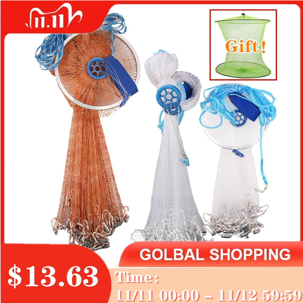 

2.4M 3.6M 4.8M Fishing Net USA Style Cast Network With sinker and without sinker Sports Hand Throw Fishing Net Small Mesh Cast N
