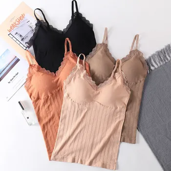

Women Sexy Lace Seamless Camisole Autumn Female Soft Bottoming Vest Beauty Back Long Tank Tops With Chest Pad