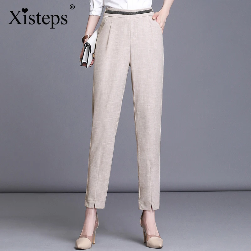 

Xisteps Autumn Harem Women Pants Ankle Length Elasti Solid Color Work Wear OL Trousers Plus Size Breathable Good Drape