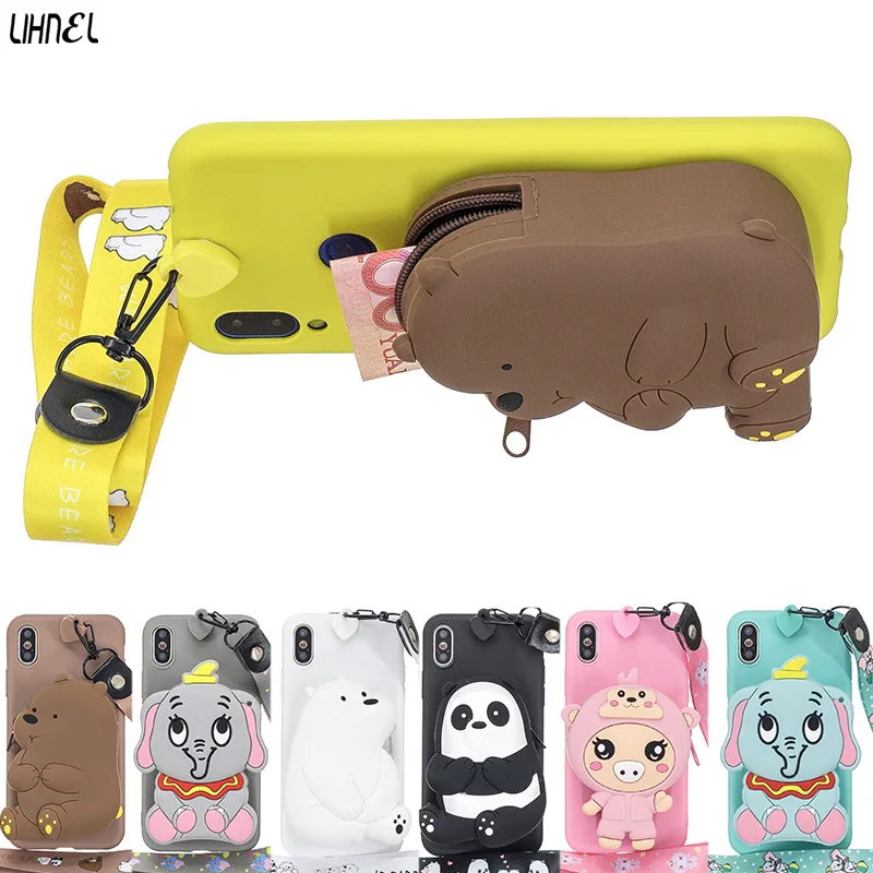 

Bear Panda Dumbo Neck Strap Wallet Change Purse for Redmi Note7 6A 7 7A Note6pro Y2 K20 Pro mi9t pro mi A2 POCOPHONE F1 Case Bag