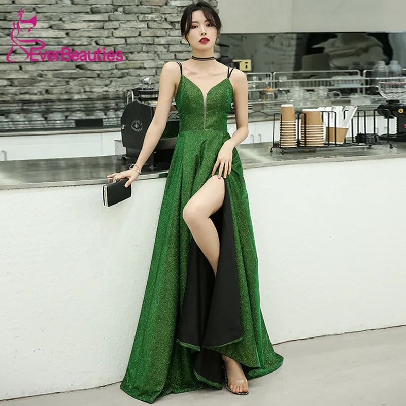 as picture V-образный вырез платья для выпускного вечера со стразами длинные Robe De Soiree спинки Vestido Formatura с Боковым Разрезом Vestidos De Gala Платья для вечеринок - Color: as picture