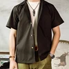Red Tornado Men Cuban Collar Shirts Retro Plain Short Sleeved Tee Shirts Boxy Fit 4