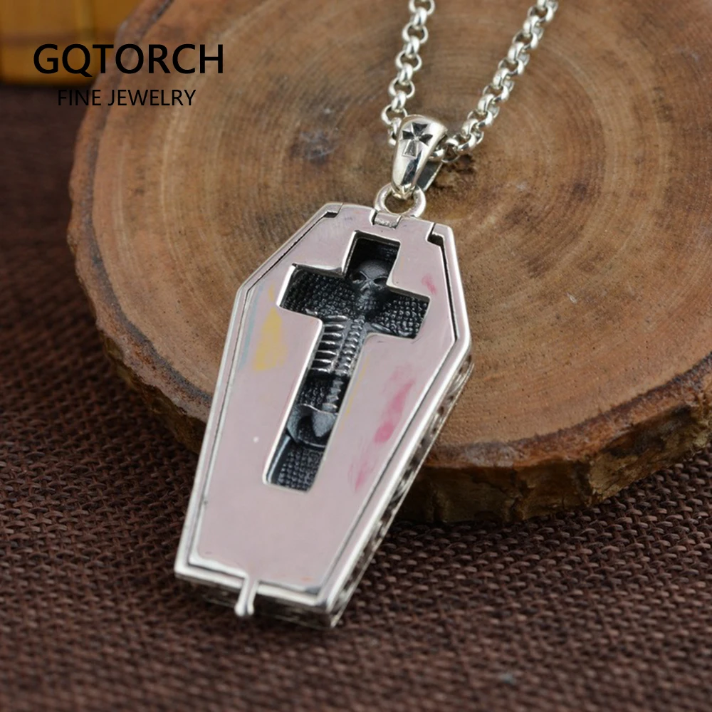 Настоящее чистое 925 пробы серебро Openable Box Подвеска в виде полого Креста мужской