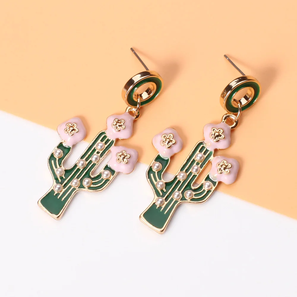 Женские серьги гвоздики С КАКТУСОМ корейские и японские украшения для девочек