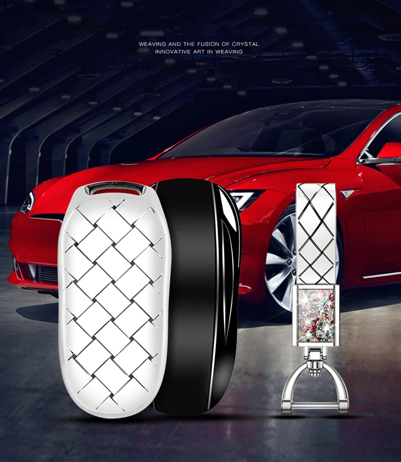 Для Tesla модель X 3 автомобильный чехол для ключей мягкий чехол Защита с кристальным бриллиантом брелок кольцо мягкий клей тканый корпус с рисунком