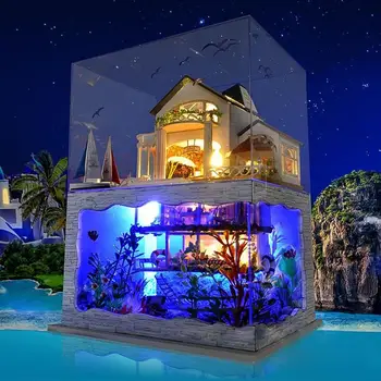 

Villa Doll House Furniture LED Light DIY Wooden Mini Dollhouse Assemble Toy Doll Props Creative DIY Wooden House Toys Doll House