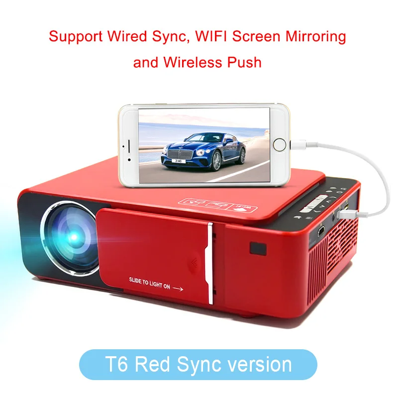 Sync Version Red Everycom мини-проектор T6 с разрешением 1280x720, светодиодный портативный HD мультимедийный проектор для домашнего кинотеатра, опционально Android wifi - Цвет: Sync Version Red