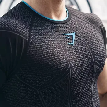 

JS1297J-Workout fitness men Short sleeve t shirt men thermal muscle bodybuilding wear compression Elastic Slim exercise clothing