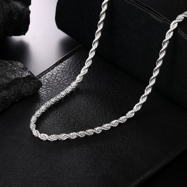 DOTEFFIL 925 Sterling Silver 16/18/20/22/24 Inch 4mm Twisted Rope Chain Necklace For Women Man Fashion Wedding Charm Jewelry 3