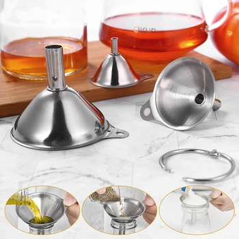 

3PCS Stainless Steel Funnel Spices Essentail Oil Flask Funnel Wine Water Filter Funnel for Home Kitchen