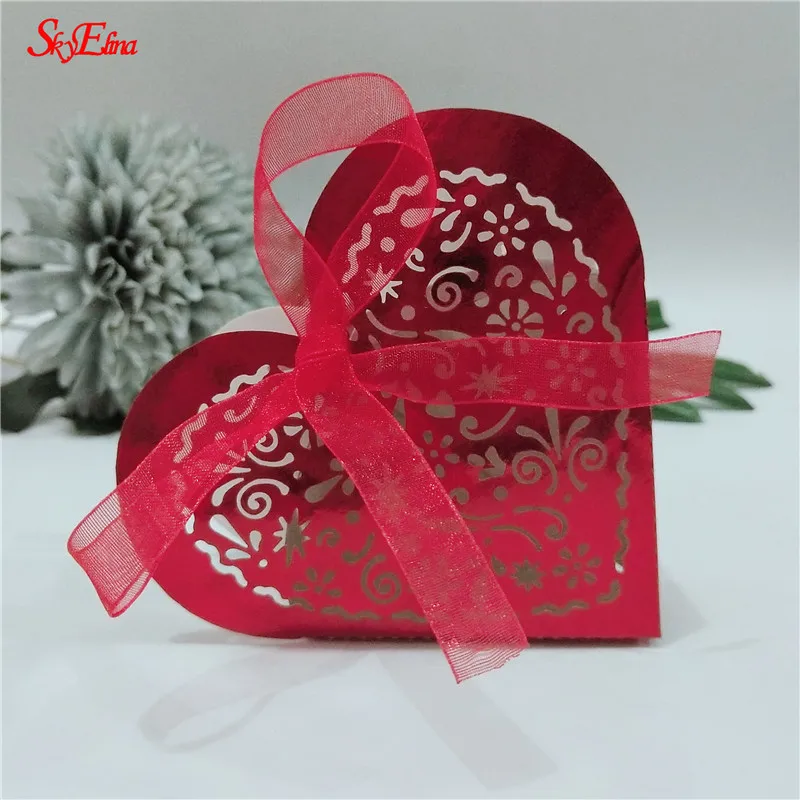Bright red 10 шт./компл. «любящее сердце» конфеты Коробки Свадебная вечеринка полые Коляски Baby Shower сувениры подарки 6Z-SH153 - Цвет: Bright red