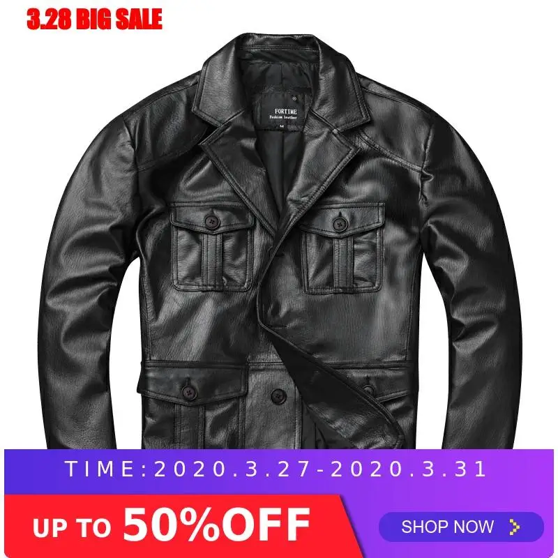 

2020 Black Men American Casual Style Leather Jacket Plus Size XXXXL Genuine Sheepskin Autumn Safari Leather Coat FREE SHIPPING