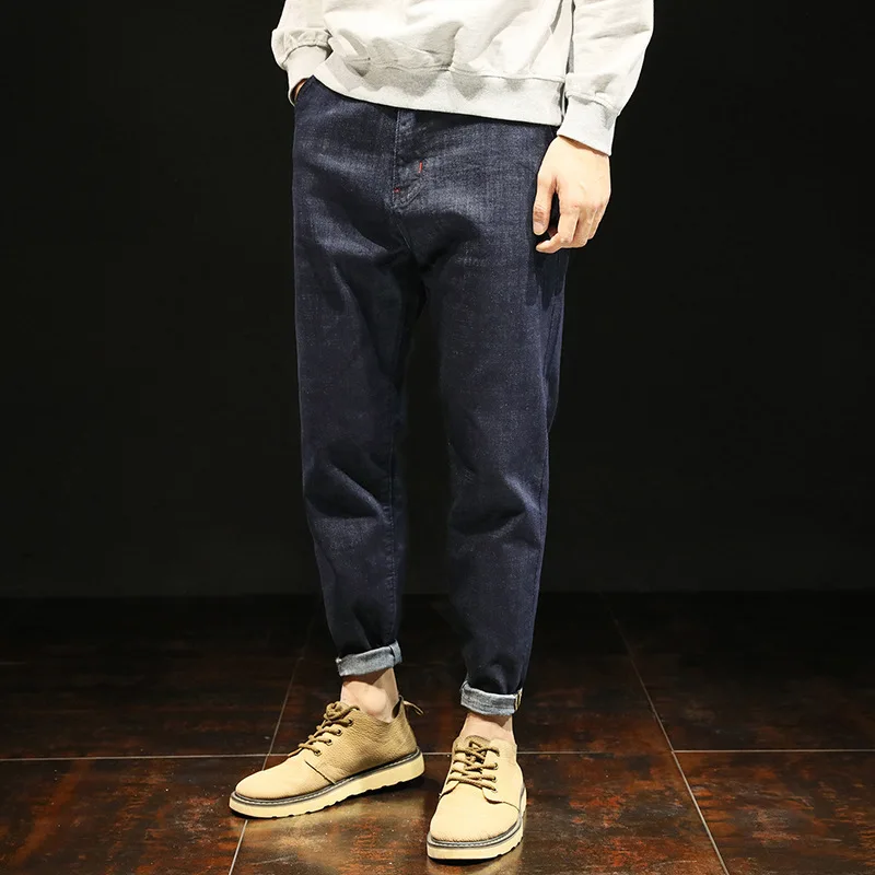 

Fashion Solid Plus Size Jeans Men 2019 Loose Casual Ankle Length Denim Pants Pockets Jean Homme