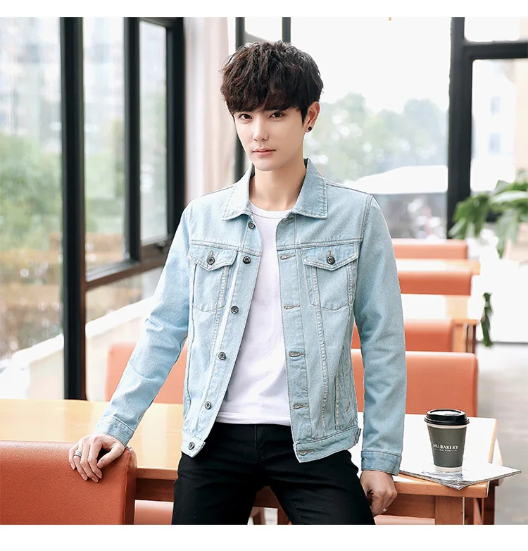 MEN'S Denim Coat Korean-style Trend Slim Fit Back Printed Youth Denim Jacket Men's Foreign Trade Large Size Men'S Wear