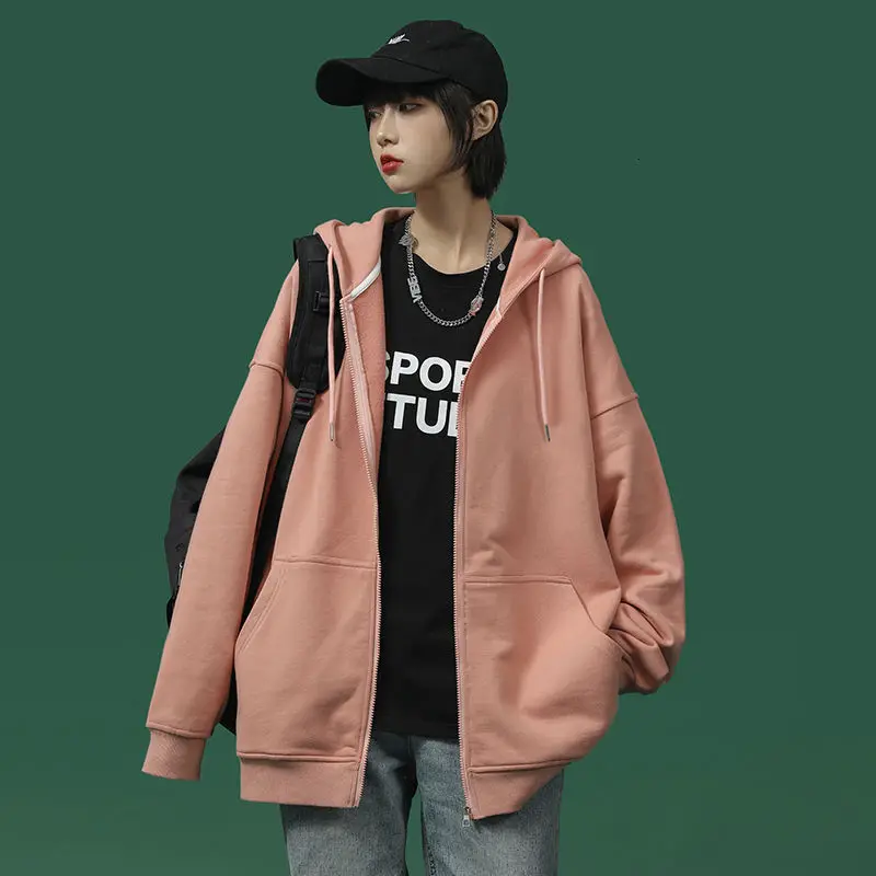 

Spring new women's hooded ten-color wild cardigan loose casual zipper hoodie