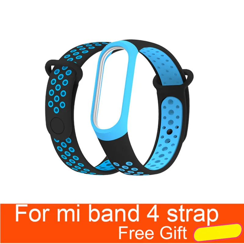 black blue Для Xiaomi mi Band 4 ремешок Смарт аксессуары Замена водонепроницаемый двойной цвет силиконовый браслет для mi Band 4 NFC ремешок - Цвет: black blue