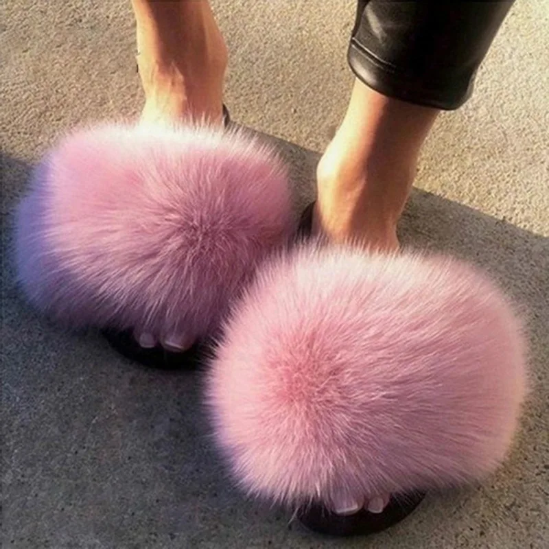 Summer Women Shoes Fur Slipper Girl Luxury Indoor Slide Flat Furry Flip Flops Wholesale Plush Shoes Drop Ship