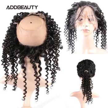 

360 Lace Closure Frontal Deep Wave Brazilian One Donor Raw Virgin Human Hair Pre-Plucked Hairline Natural Color 130% Density