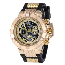 Silicone Strap Large Dial Golden Quartz Watch Waterproof Day-Date Week Display Men Wrist Watches With Steel Wire Case Herrenuhr
