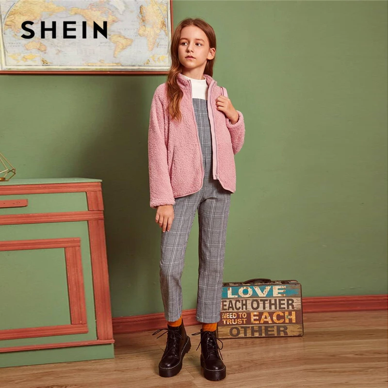 SHEIN/Детская куртка на молнии для девочек пастельного и розового цвета; модель года; сезон осень; повседневные куртки со стоячим воротником и длинными рукавами и карманами по бокам