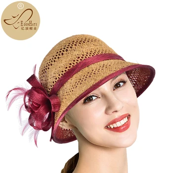 

Ladies fashion Cloche Hat & Leaf Trim Sun Hat Beach bonnets Straw Hat S10-4330