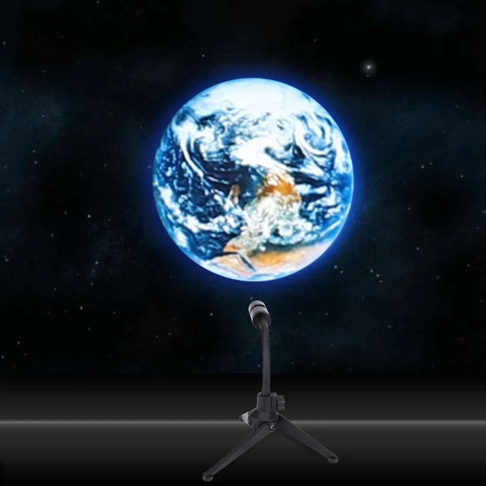 Earth Moon Projection On Wall Lamp 360&deg; Rotatable Bracket DC5V USB Live Background Light Home Party Living Room Bedroom Decor
