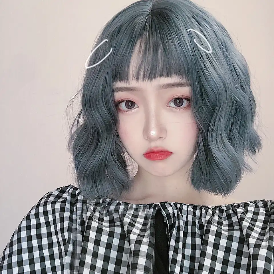 Meifan Lolita Cosplay Pelo Corto Ondulado Pelo Natural Bonito Y Esponjoso Con Flequillo De Aire Peluca Sintetica Media Kawaii De Alta Temperatura Aliexpress