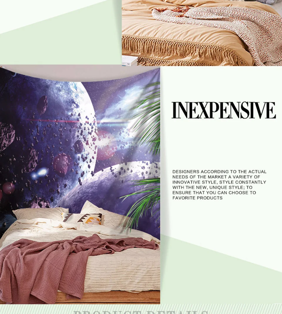 Hippie Bohemian Polyester Tapestry Planet Printed Rectangle Wall Carpet Modern Wall Hanging Tapestries Wall Mandala Tapestry