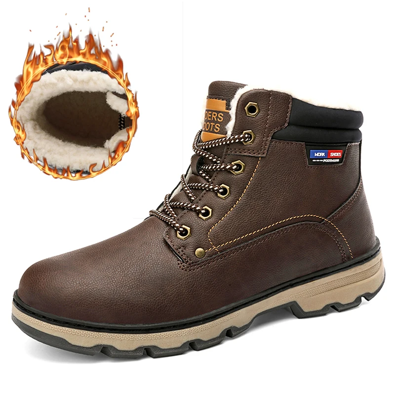 

shoes men winter leather high top ankle Warm Casual High Quality with Fur Plush men winter boots #XWA9709