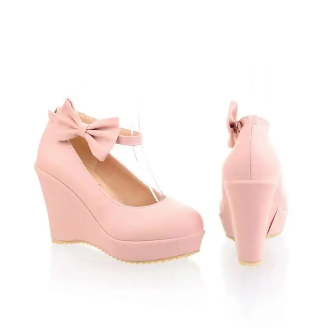 

Spring new foreign trade sweet lady belt buckle wedge with super high heel shoes female student shoes