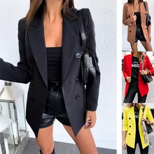 Terno jaqueta outono e inverno ropa de mujer 2021 moda nova cor sólida de mangas compridas botão duplo casaco cardigan feminino