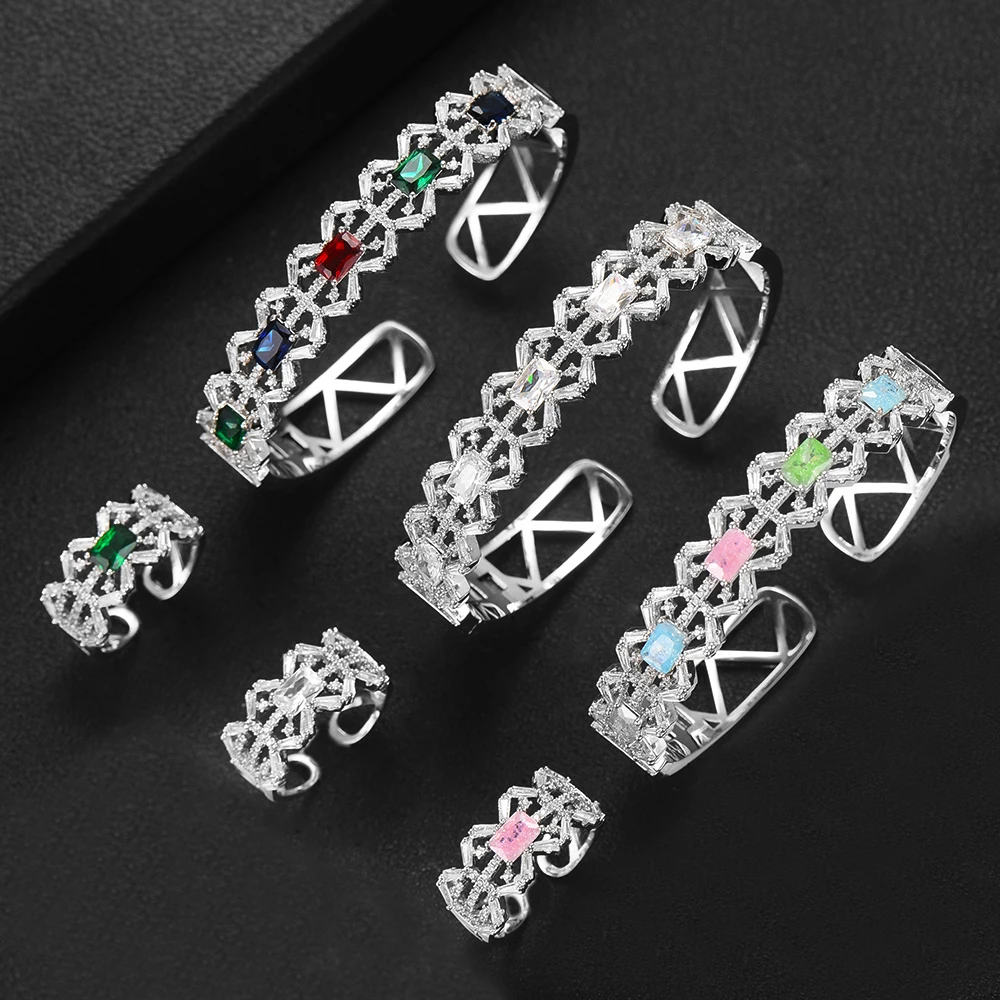 

GODKI New Charms 2pcs Bangle Ring Set For Women Full Micro Cubic Zircon Pave Party Wedding Saudi Arabic Dubai Jewelry Sets