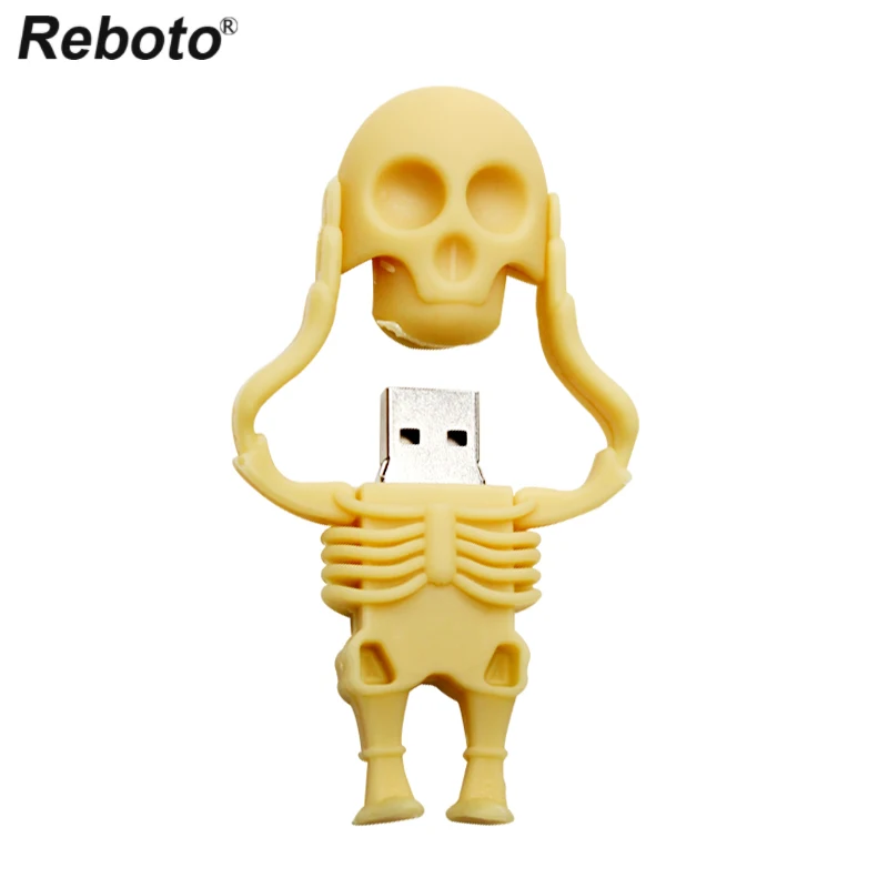 Cartoon USB Flash Drive 64GB 32GB 16GB 8GB Skull Skeleton Memory Stick U Stick Flash Disk Mini Key Pendrive Creative Gift