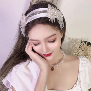 

Crystal Hairbands 2020 Vintage Beading Hoop Women Europe Luxury Tassel Headband Fashion Handmade White Hair Accessories Headwear